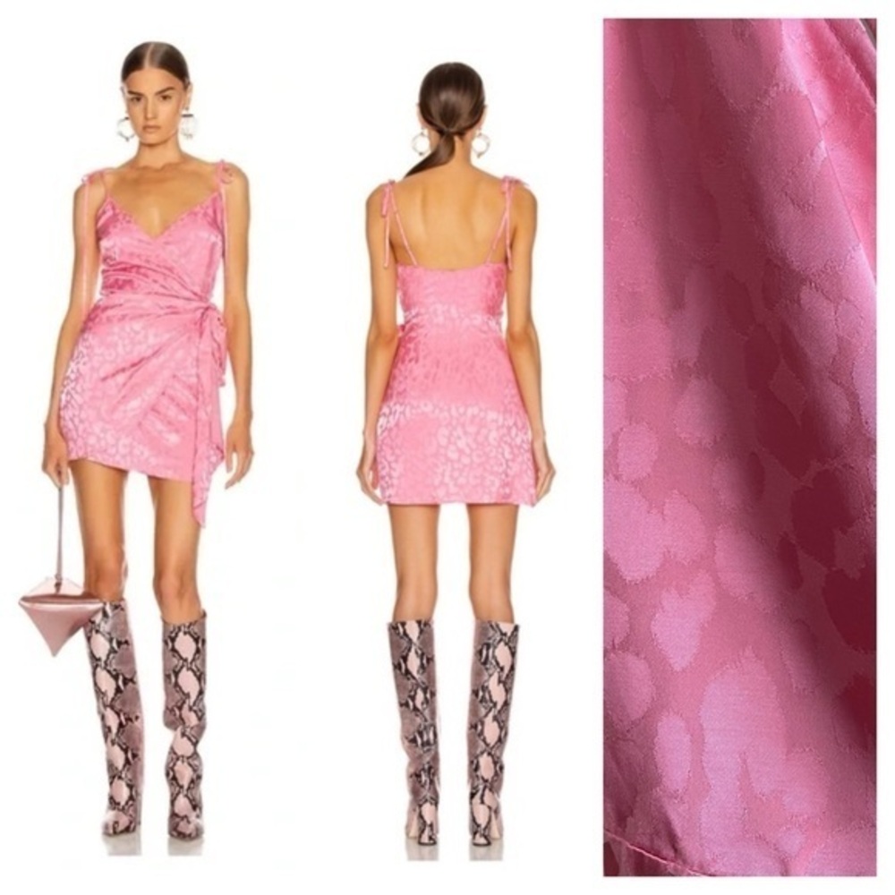REVOLVE Andamane Dida Leopard Jacquard Mini Wrap Dress In Leo Pink XS